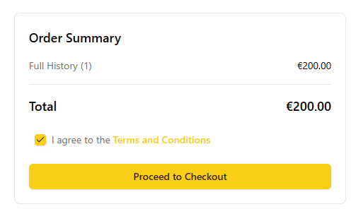 Cart order summary with proceed to checkout